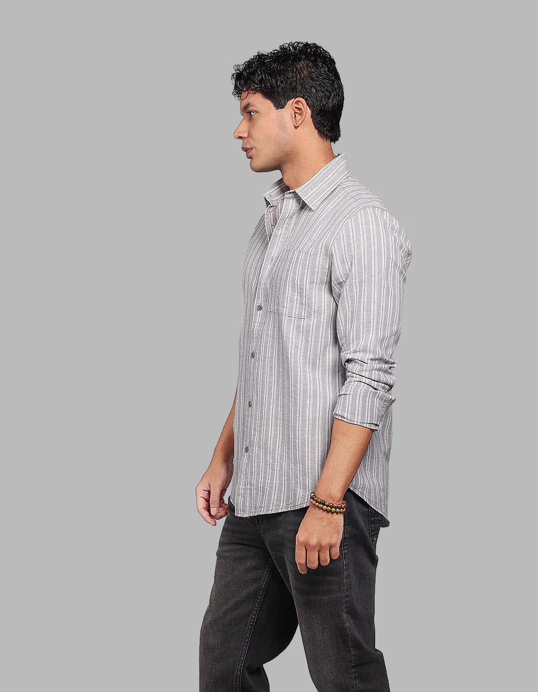 Light Grey Full Sleeve Stripe Shirt - Image 3