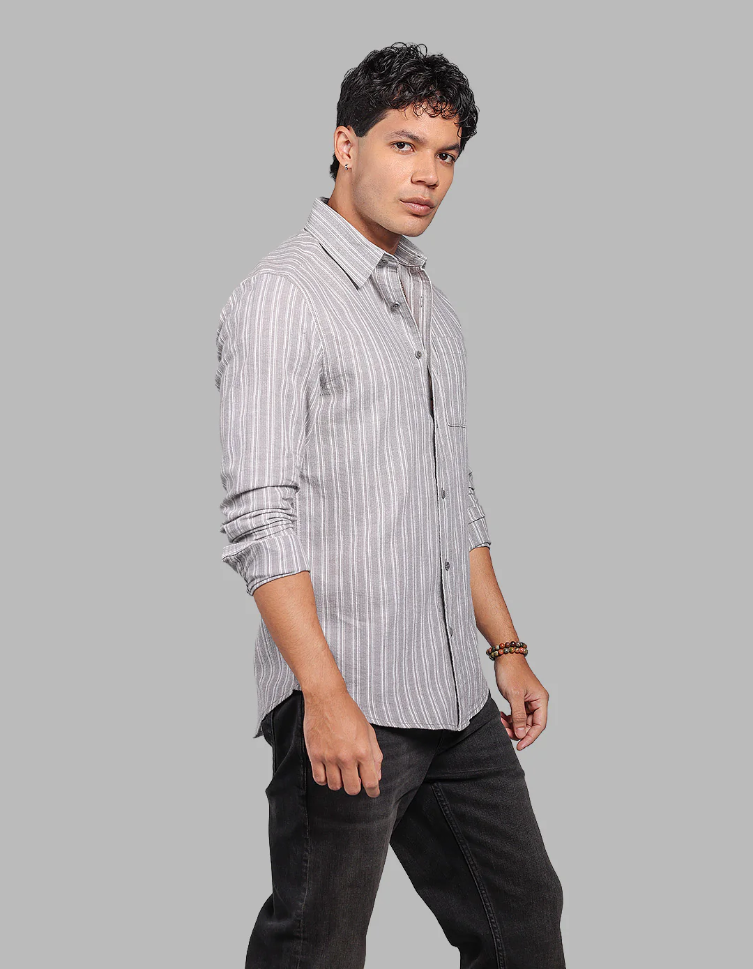 Light Grey Full Sleeve Stripe Shirt - Image 4