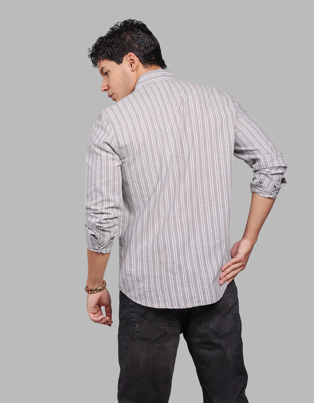 Light Grey Full Sleeve Stripe Shirt - Image 5
