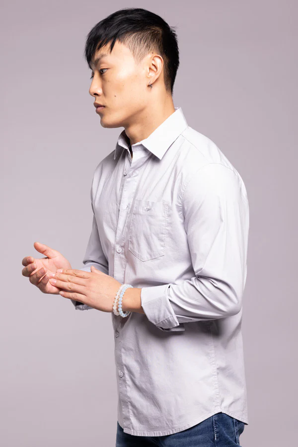 Light Grey Full Sleeves Solid Shirt - Image 3