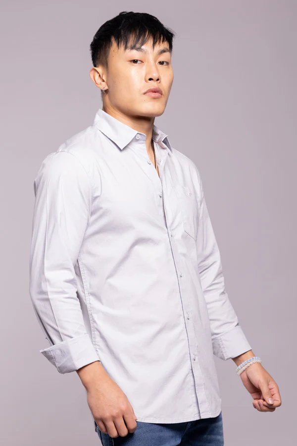 Light Grey Full Sleeves Solid Shirt - Image 5