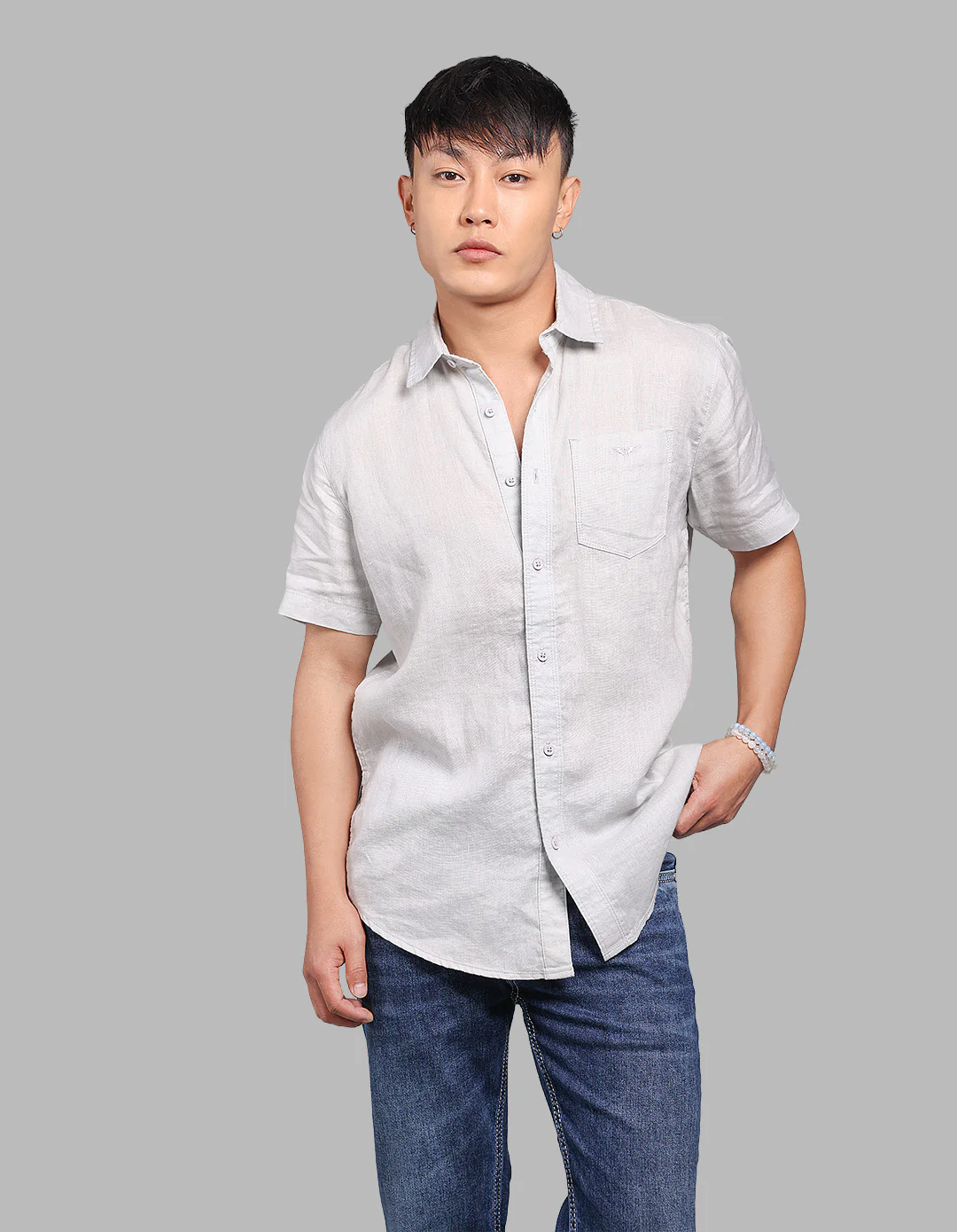 Light Grey Half Sleeve 100% Linen Shirt