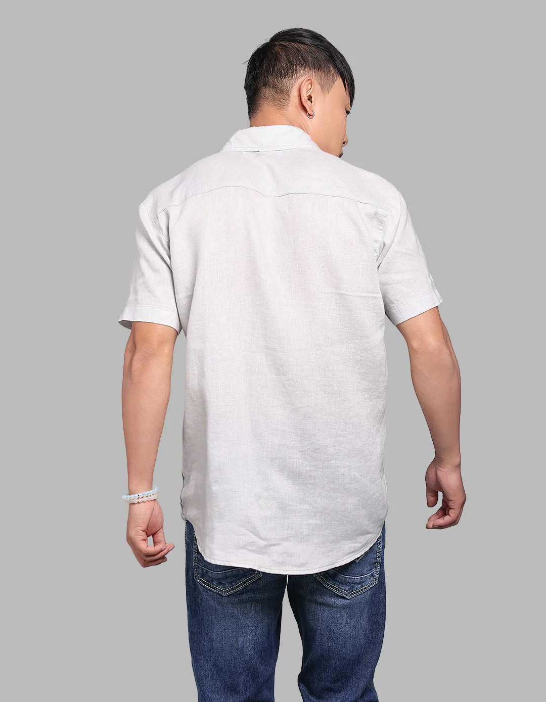 Light Grey Half Sleeve 100% Linen Shirt - Image 5