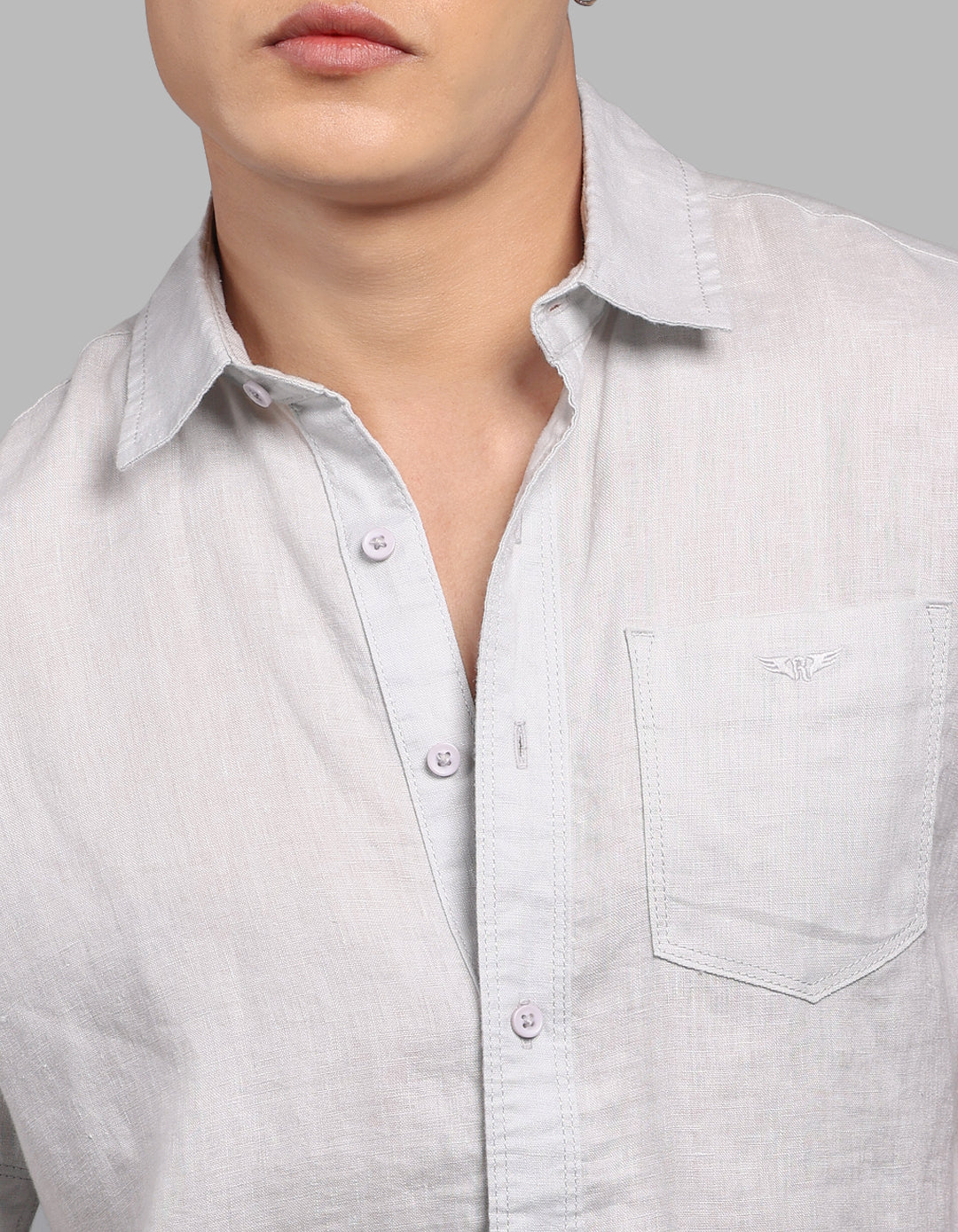Light Grey Half Sleeve 100% Linen Shirt - Image 6