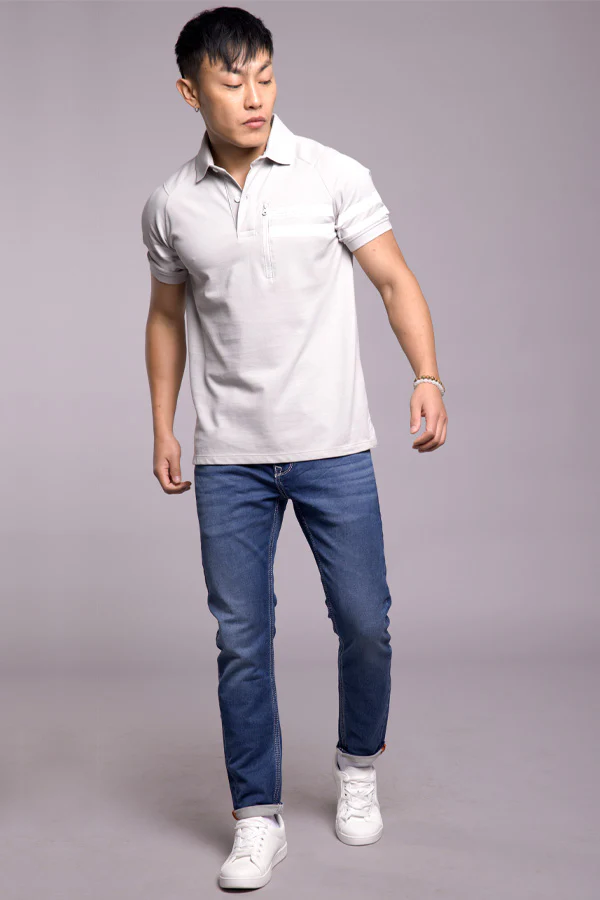 Light Grey Half Sleeves Pique Polo Tee - Image 2