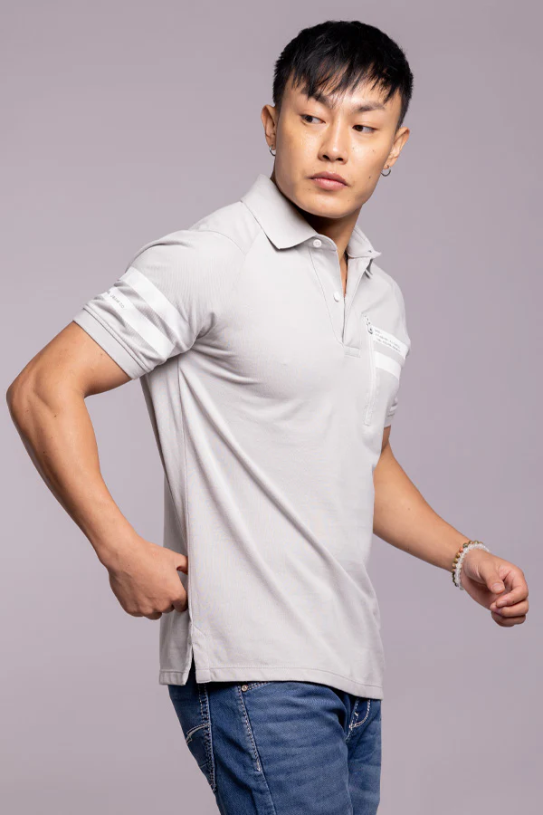 Light Grey Half Sleeves Pique Polo Tee - Image 3