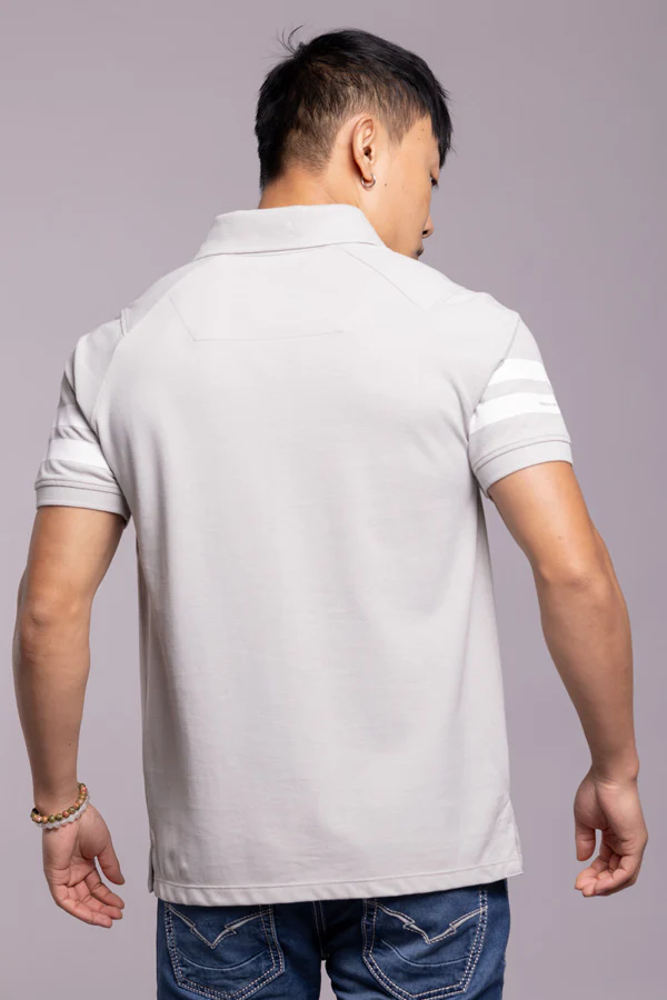 Light Grey Half Sleeves Pique Polo Tee - Image 4