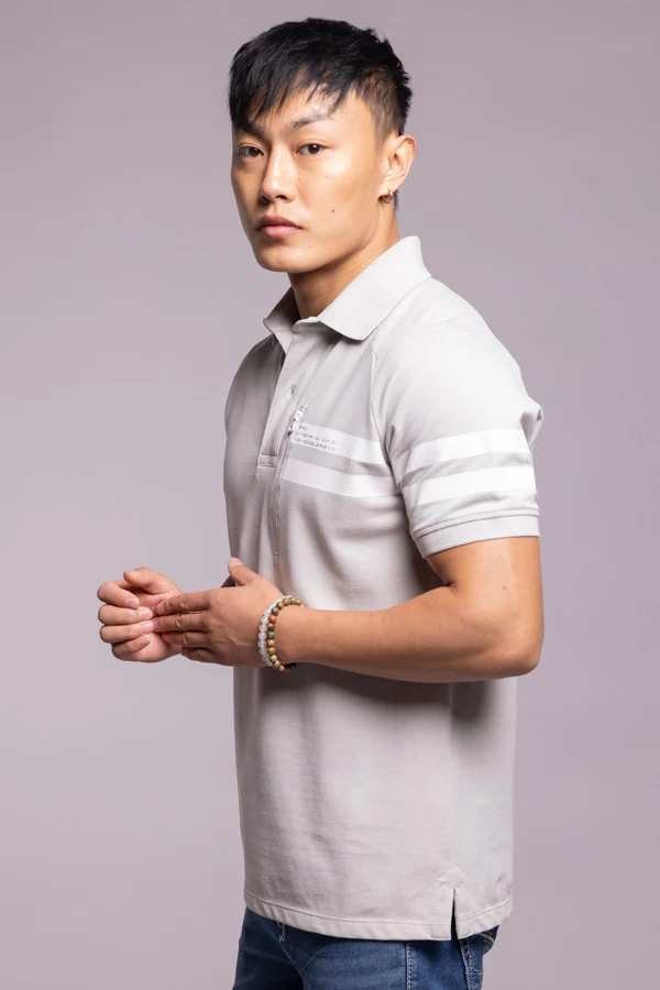Light Grey Half Sleeves Pique Polo Tee - Image 5