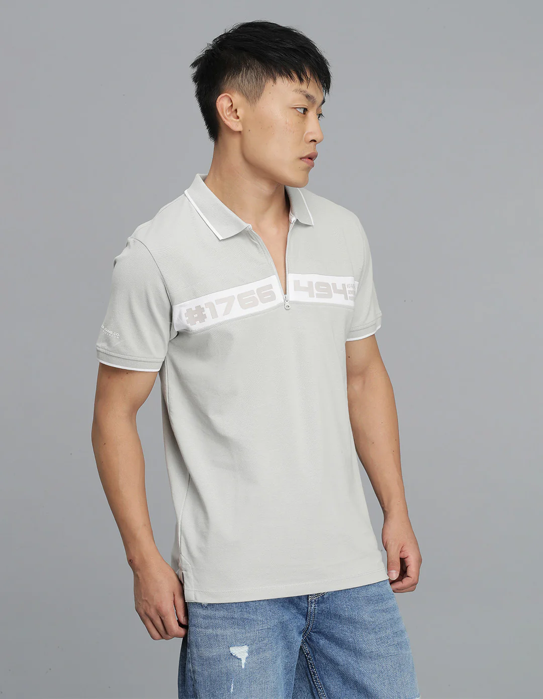 Light Grey Half Sleeves Pique Polo Tee - Image 3