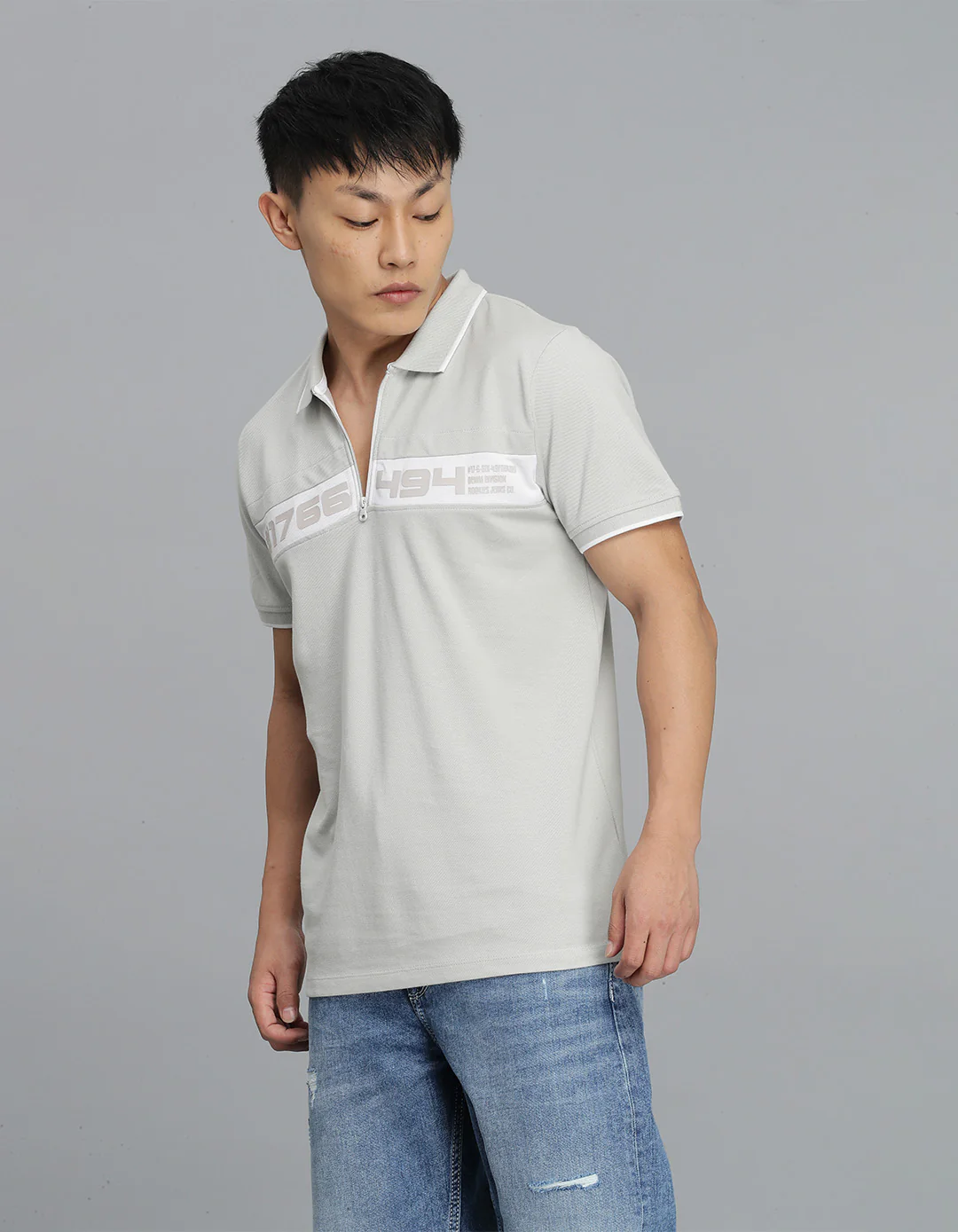 Light Grey Half Sleeves Pique Polo Tee - Image 4