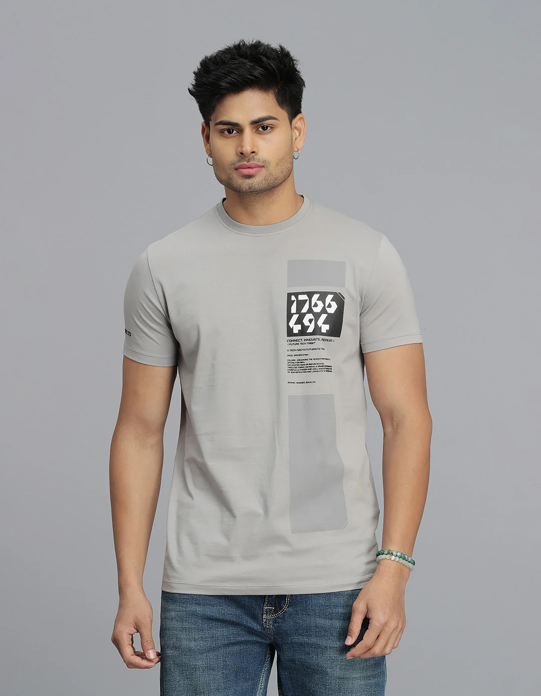 Light Grey Half Sleeves Round Neck Tee