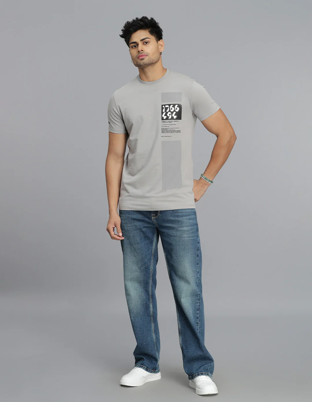 Light Grey Half Sleeves Round Neck Tee - Image 2