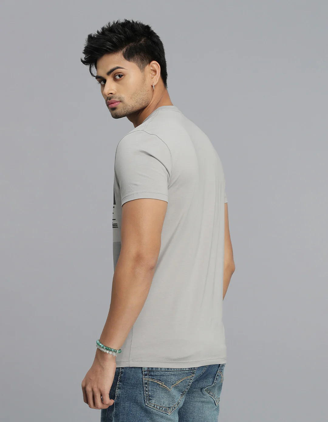 Light Grey Half Sleeves Round Neck Tee - Image 4