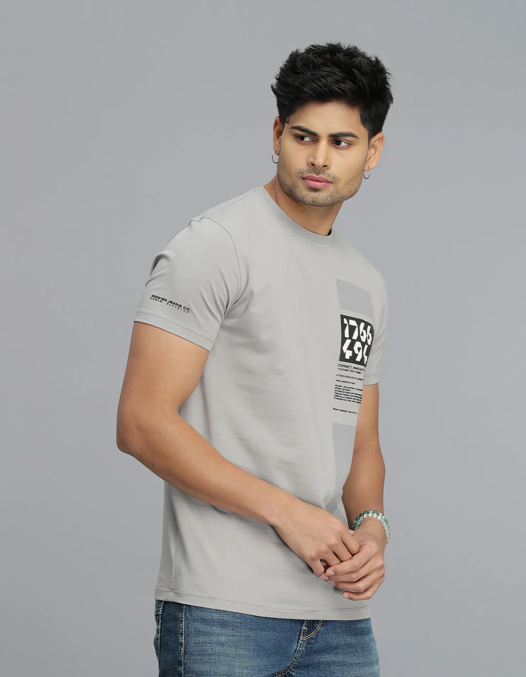 Light Grey Half Sleeves Round Neck Tee - Image 5