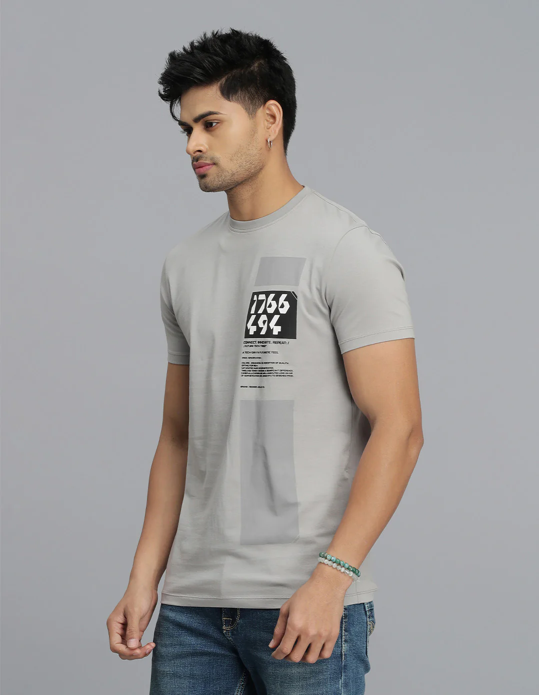 Light Grey Half Sleeves Round Neck Tee - Image 6