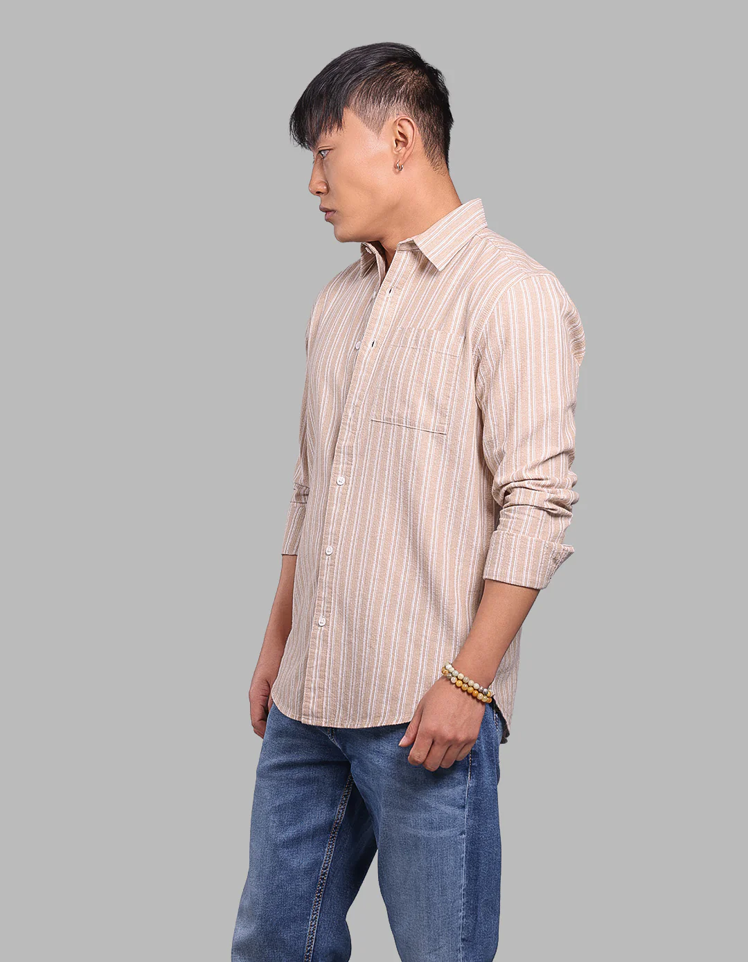 Light Khaki Full Sleeve Stripe Shirt - Image 3