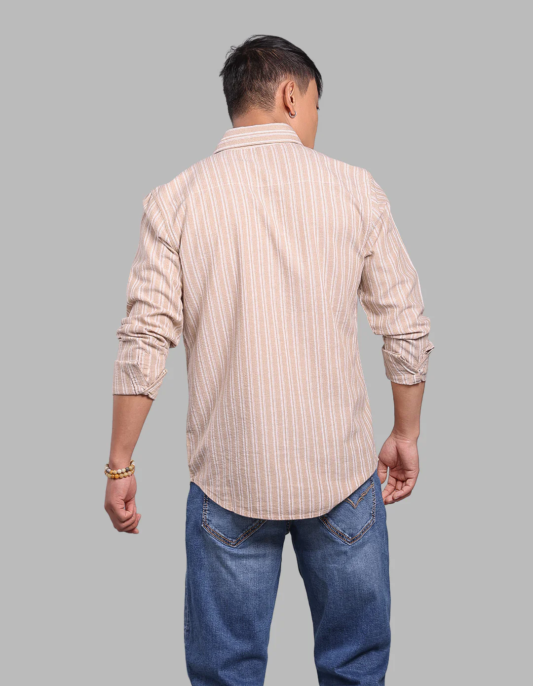 Light Khaki Full Sleeve Stripe Shirt - Image 5