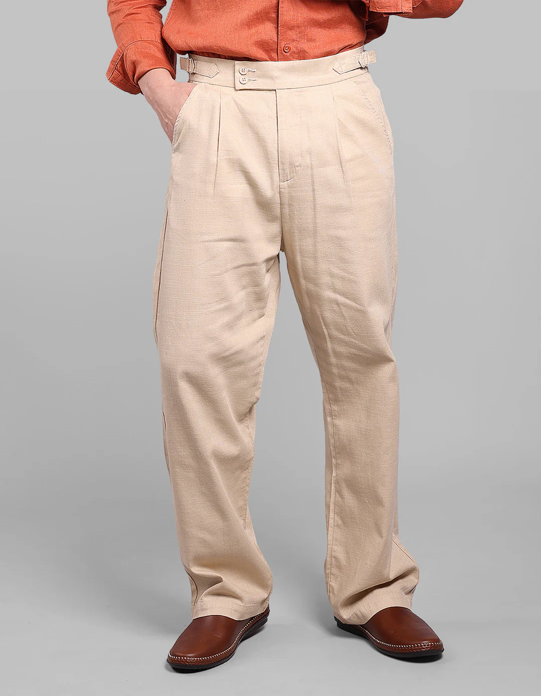 Light Khaki Pleated Korean Fit Cotton Pants
