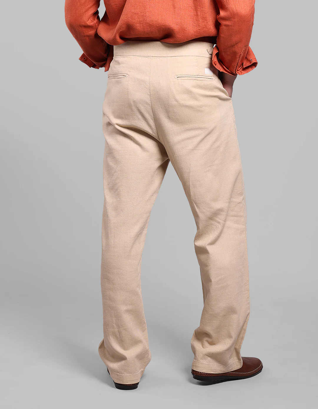 Light Khaki Pleated Korean Fit Cotton Pants - Image 6