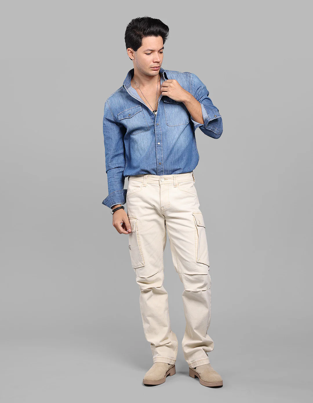 Light Lemon Comfort Straight Fit  Stretch Denim Cargo - Image 3