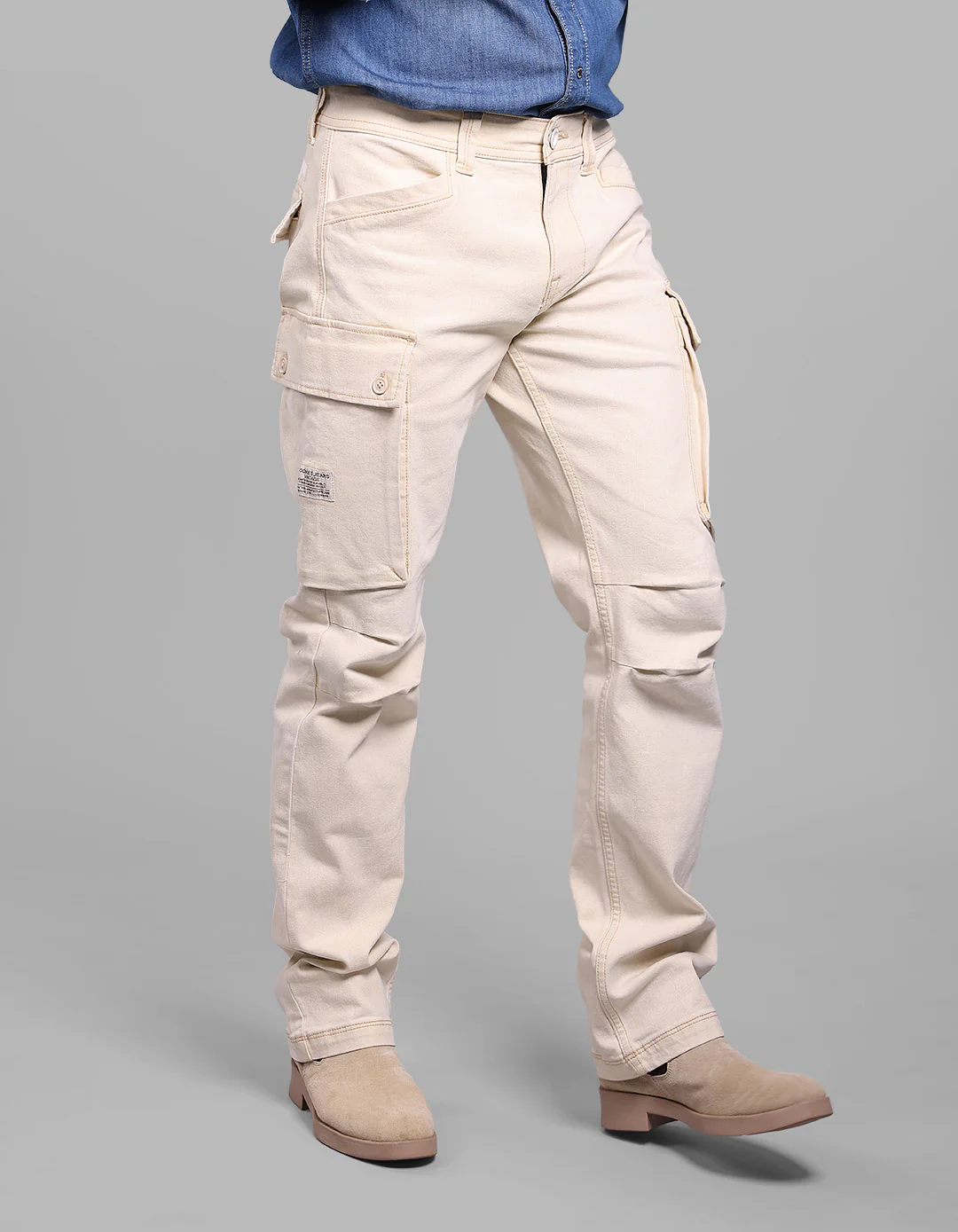 Light Lemon Comfort Straight Fit  Stretch Denim Cargo - Image 4