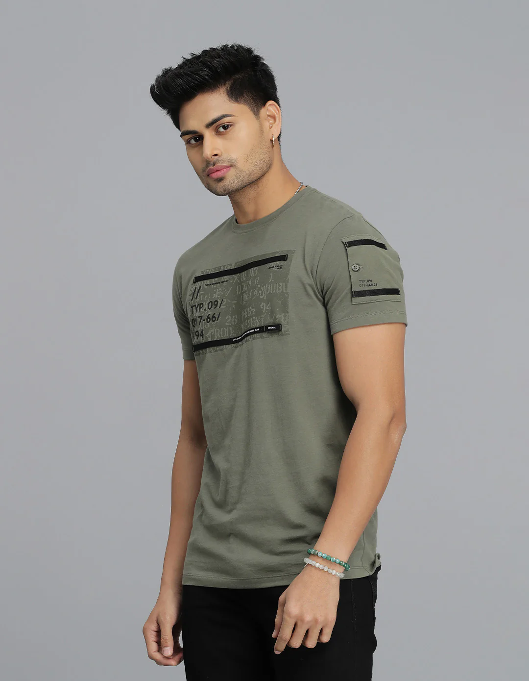 Light M Green Half Sleeves Round Neck Tee - Image 3