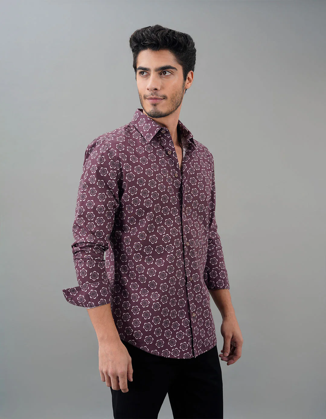 Light Maroon Full Sleeves Printed Shirt - Image 3