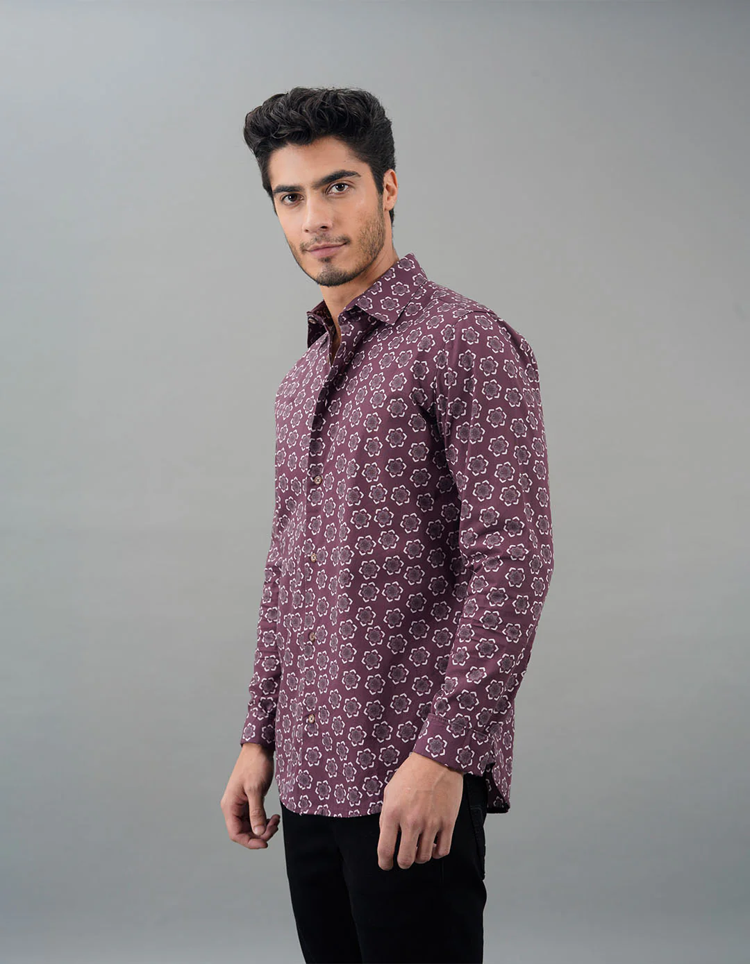 Light Maroon Full Sleeves Printed Shirt - Image 4