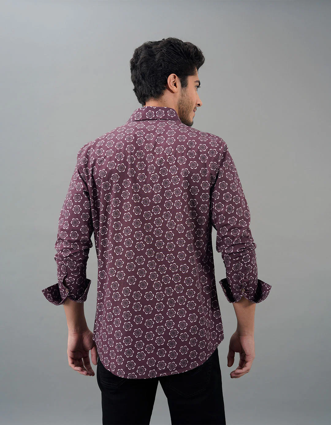 Light Maroon Full Sleeves Printed Shirt - Image 6