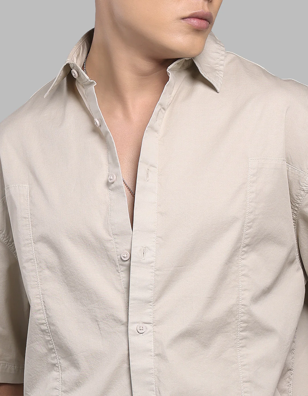 Light Moss Half Sleeve Oversized Stretch Cargo Shirt - Image 5