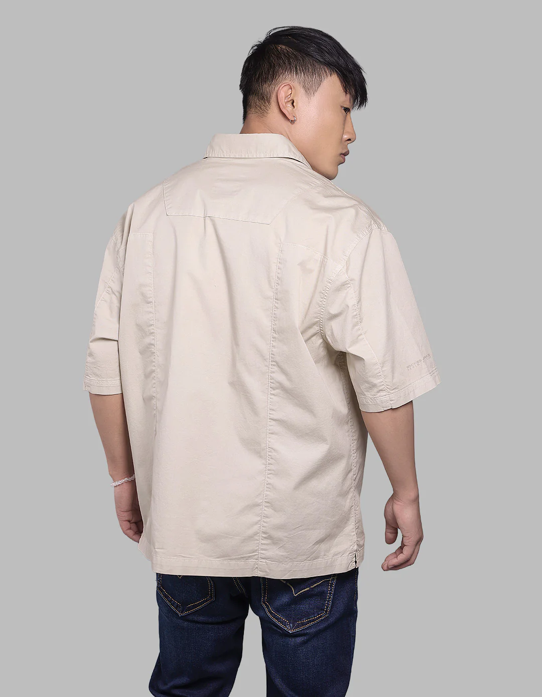 Light Moss Half Sleeve Oversized Stretch Cargo Shirt - Image 6