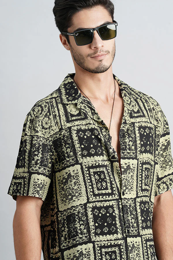Light Olive Black Half Sleeve Printed Shirt - Image 6
