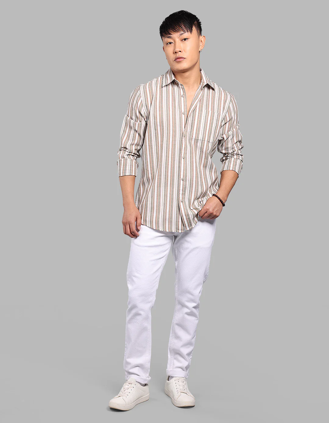 Light Olive Full Sleeve Stripe Shirt - Image 2