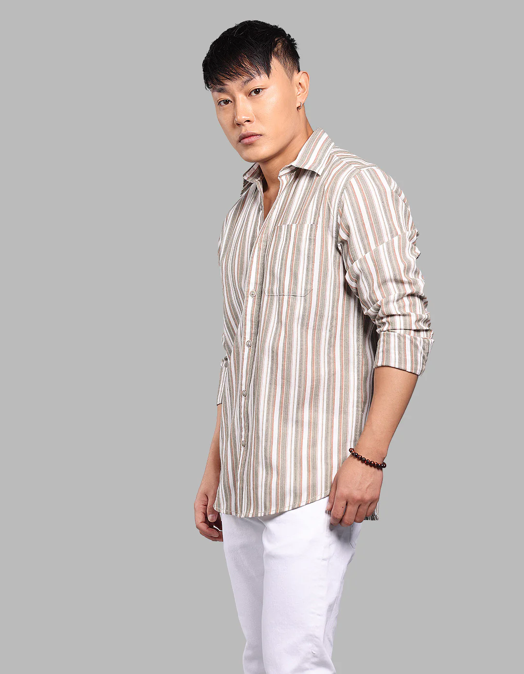 Light Olive Full Sleeve Stripe Shirt - Image 3