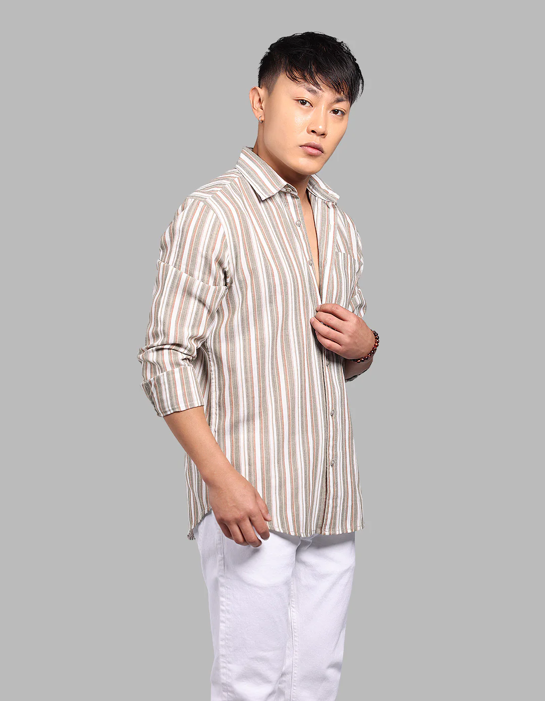 Light Olive Full Sleeve Stripe Shirt - Image 4