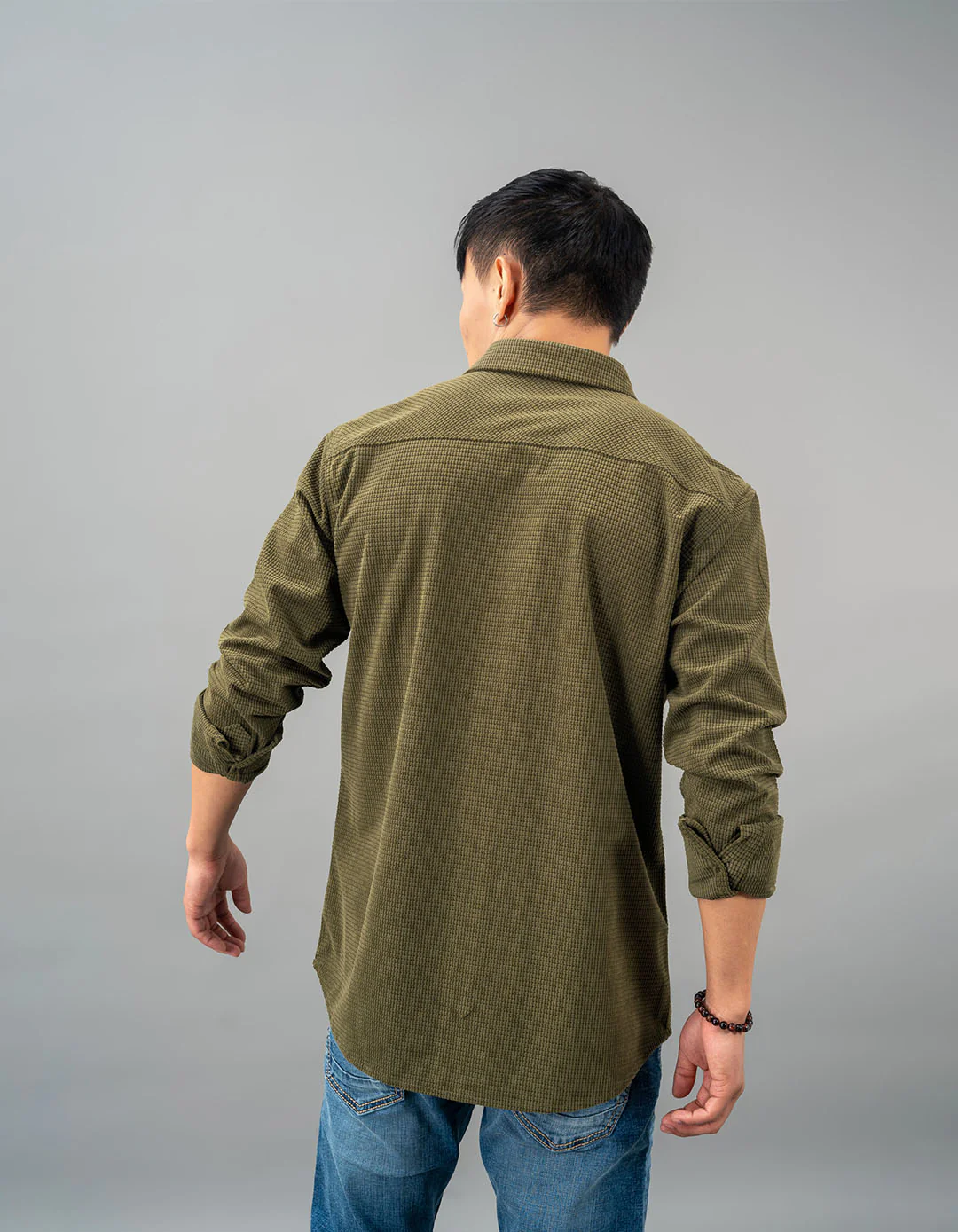 Light Olive Full Sleeve Textured Waffle Shacket - Image 5