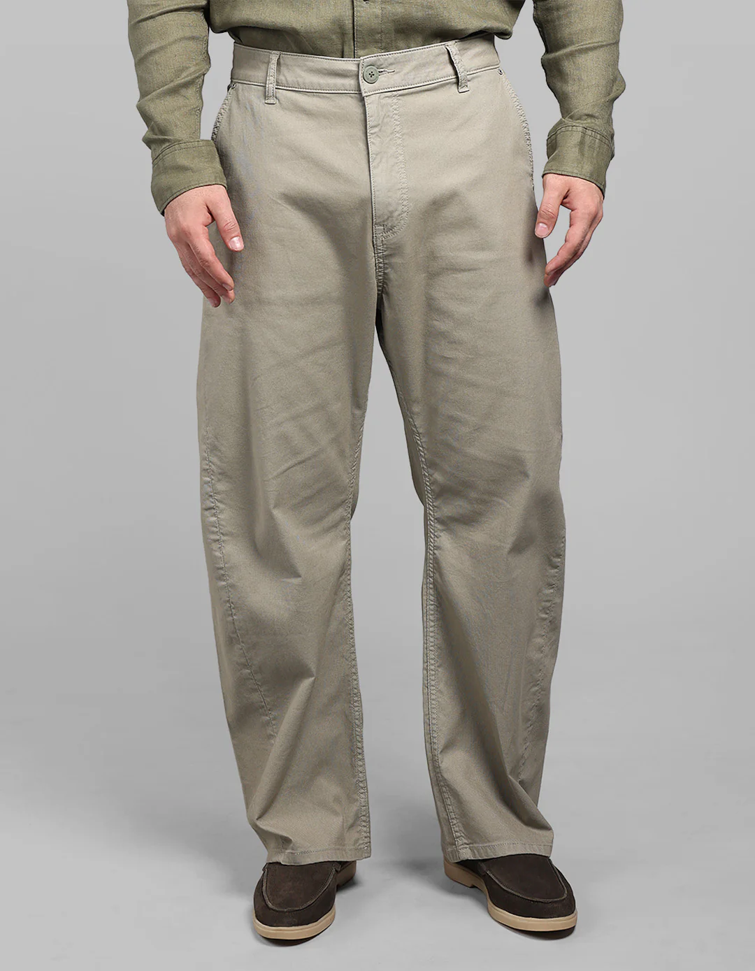 Light Olive Loose Arc Fit Cotton Stretch Chinos - Image 2