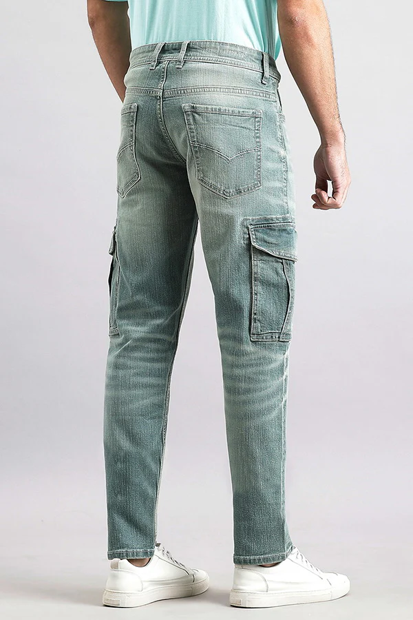 Light Petrol Regular Fit Denim Cargo Pant - Image 4