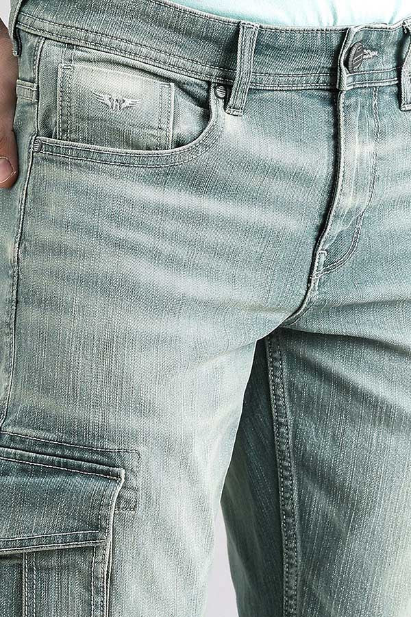 Light Petrol Regular Fit Denim Cargo Pant - Image 6