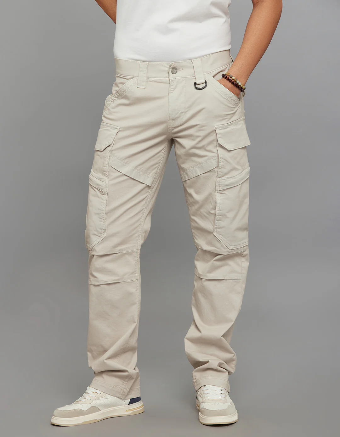 Light Sand Comfort Straight Fit Stretch Cargo Pants - Image 3
