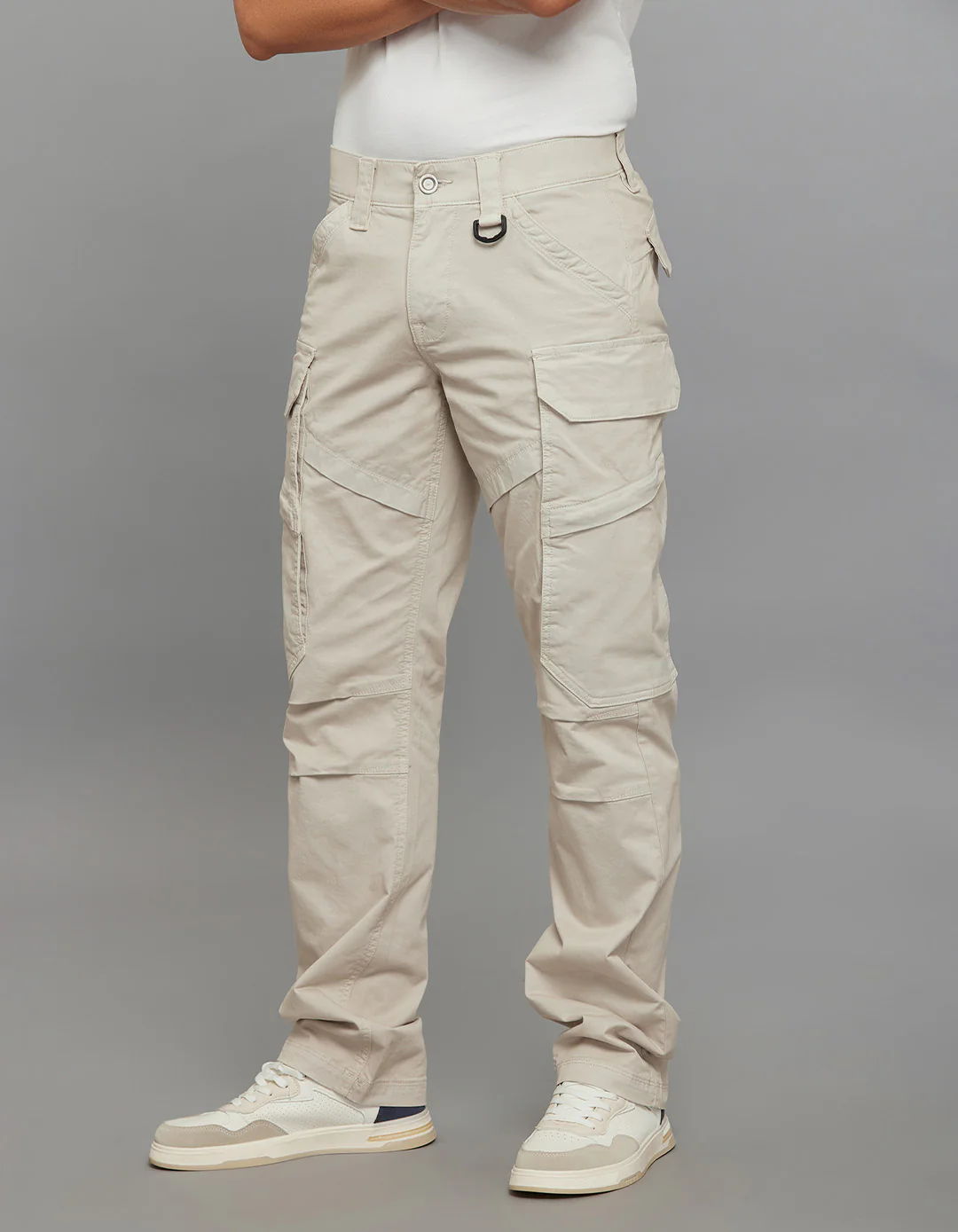 Light Sand Comfort Straight Fit Stretch Cargo Pants - Image 4