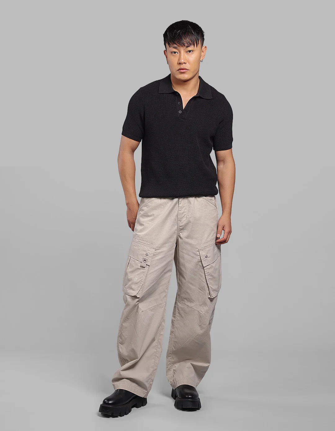 Light Stone Balloon Fit Cargo Pants - Image 2