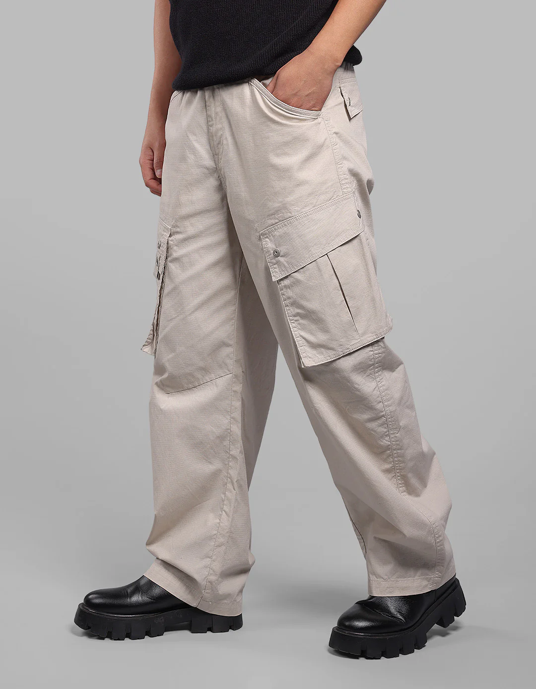 Light Stone Balloon Fit Cargo Pants - Image 4