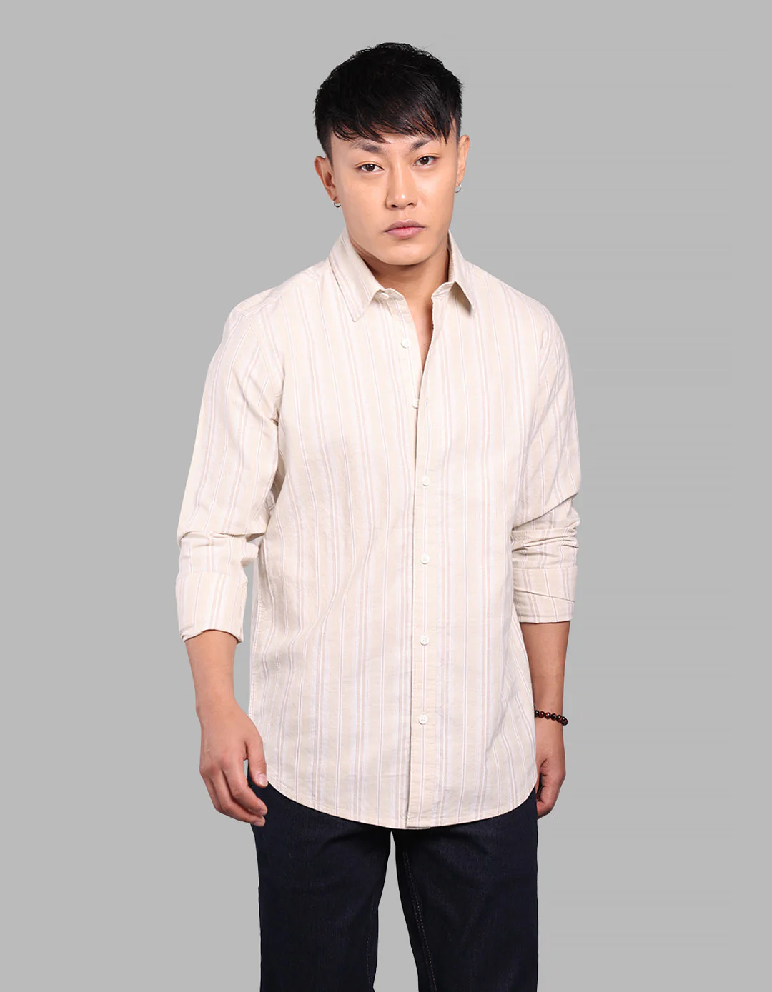 Light Yellow 100% Cotton Full Sleeve Stripe Shirt