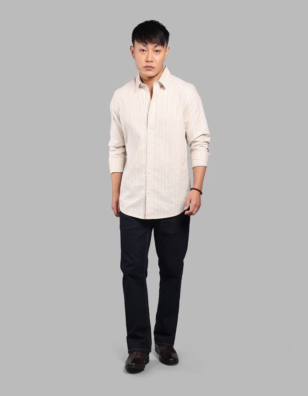 Light Yellow 100% Cotton Full Sleeve Stripe Shirt - Image 2