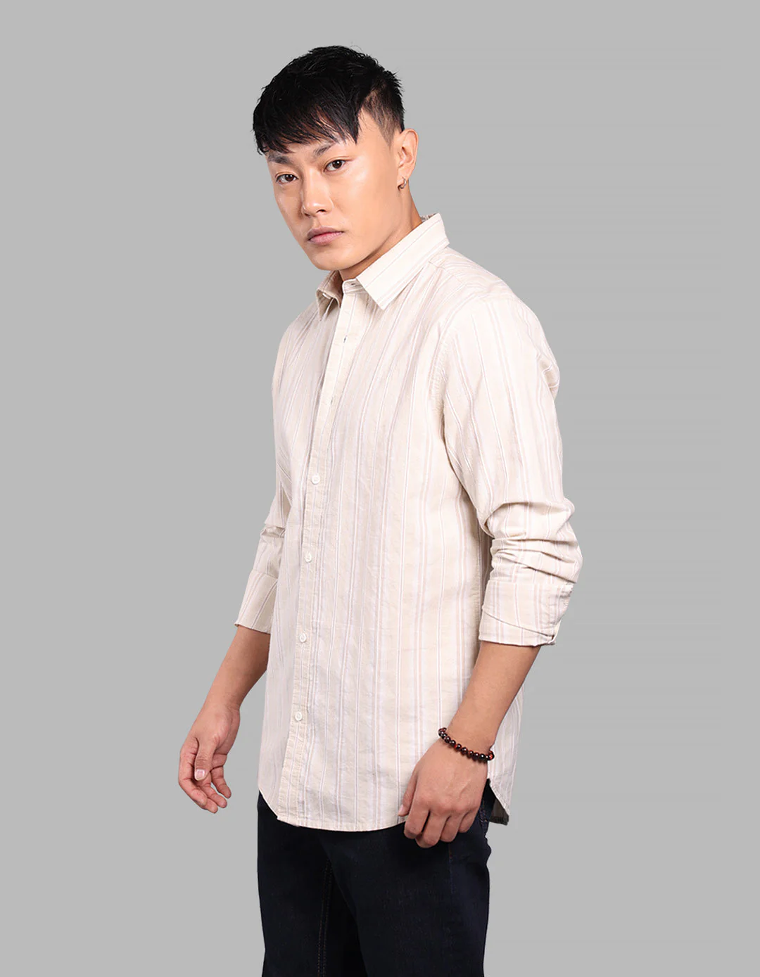 Light Yellow 100% Cotton Full Sleeve Stripe Shirt - Image 4