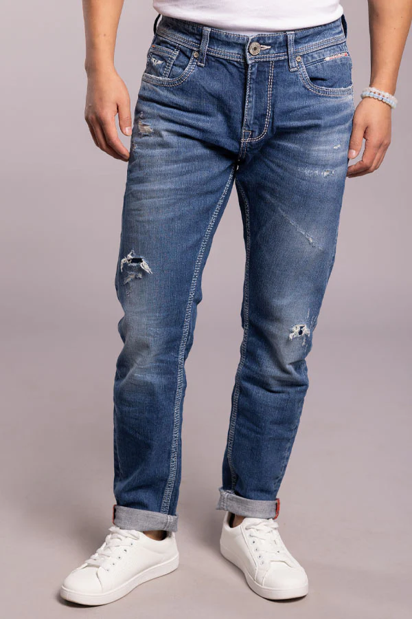 Med Blue Low-Rise Ankle Length Jeans