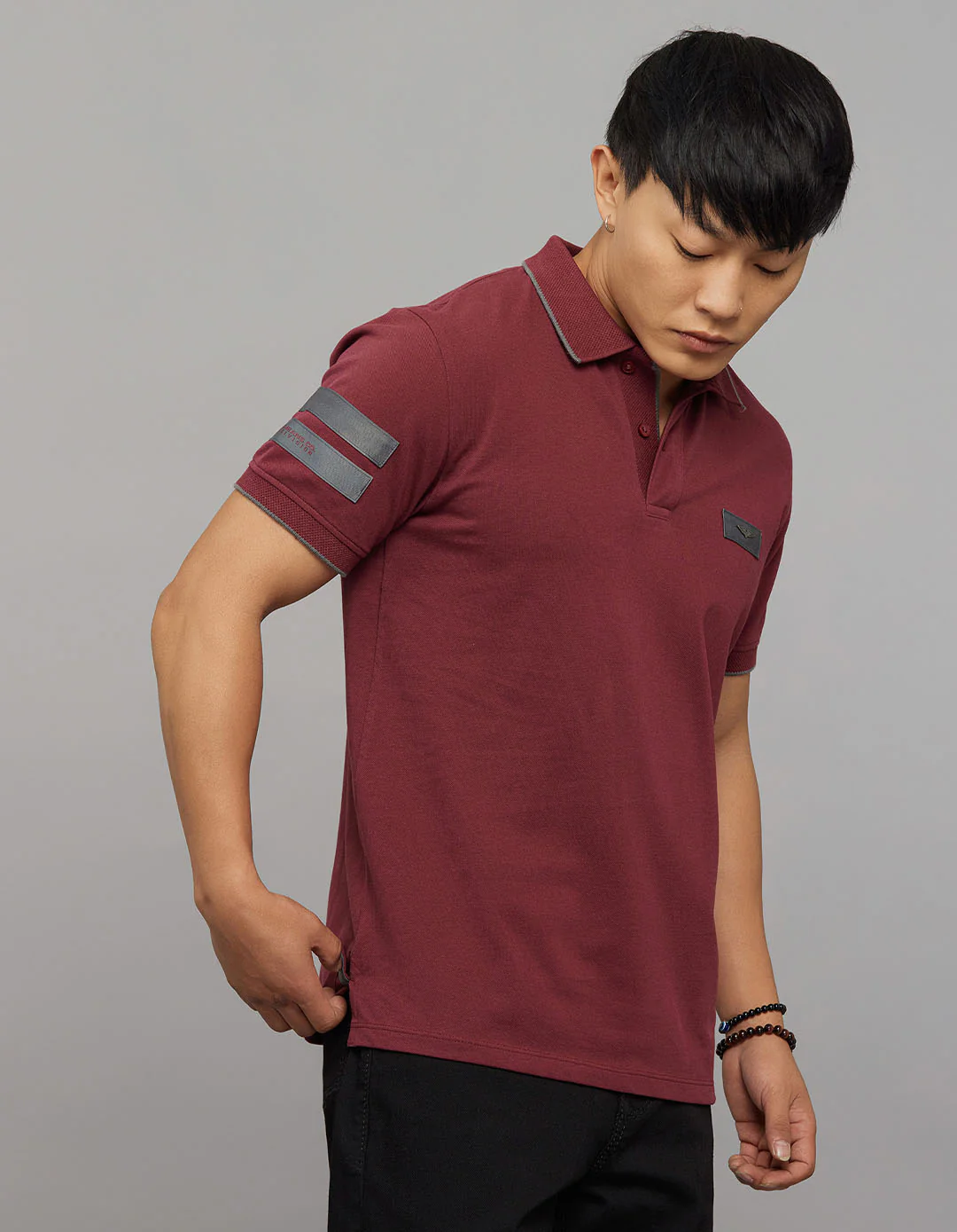 Maroon Half Sleeves Pique Polo Tee - Image 3