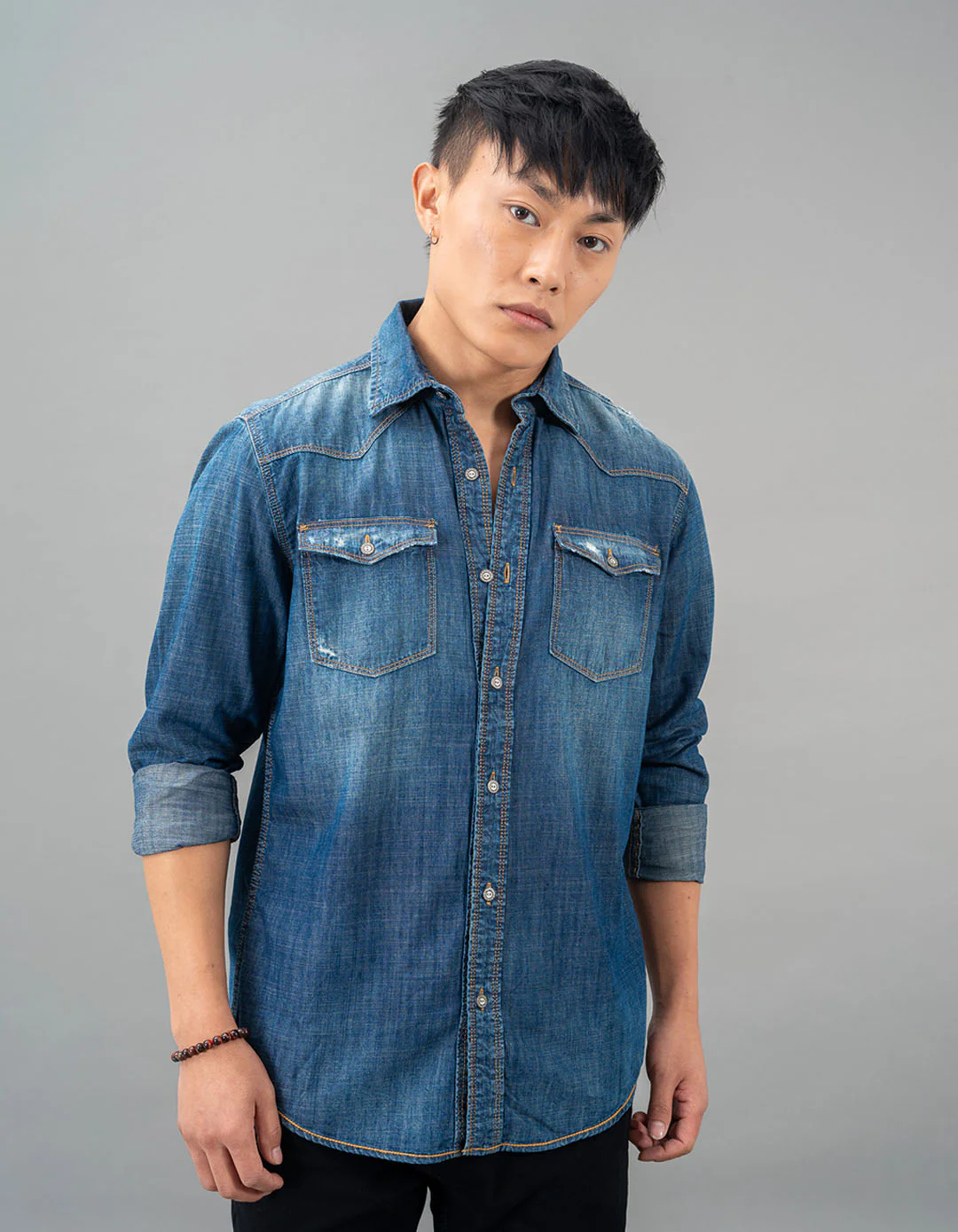 Med Blue Full Sleeve Denim Shirt