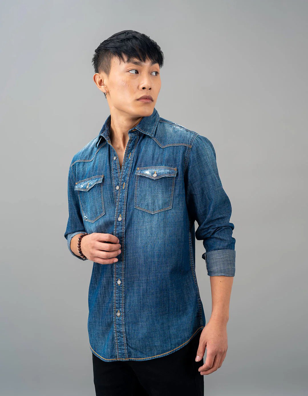Med Blue Full Sleeve Denim Shirt - Image 3